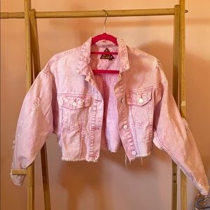 Signature 8 Distressed Pink Denim Jacket